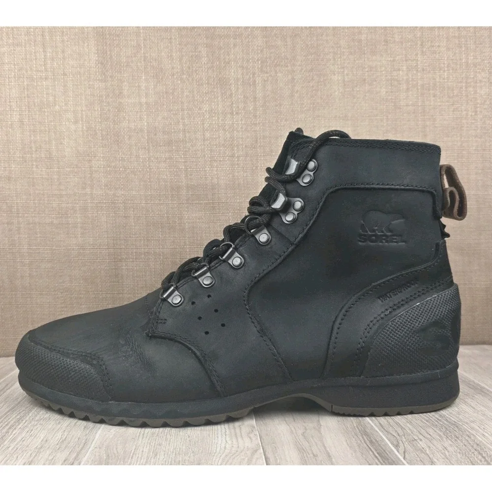 Sorel Ankeny Mid Hiker Mens 10.5 Black Nubuck Leather Waterproof Ankle Boots